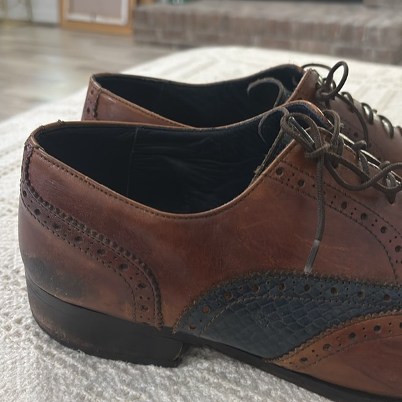 Duca Oxford Brown & Blue‎ captoe Italian leather Men\'s Dress Shoes EUR 45 USA 12 main image 6